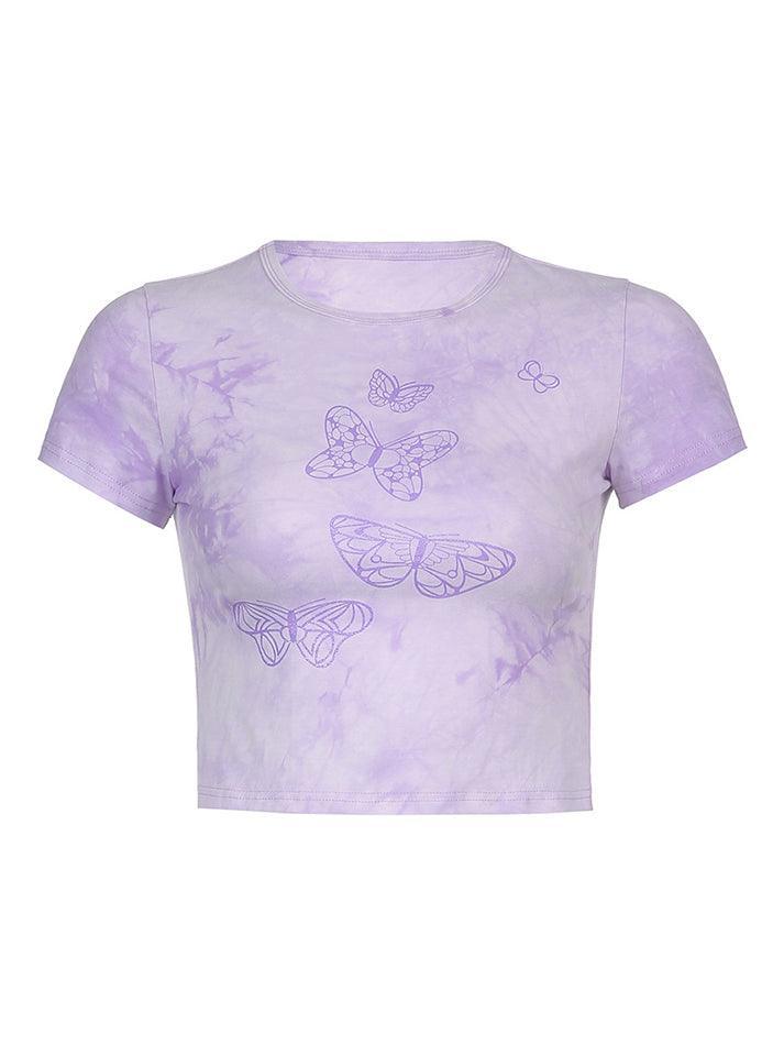 Tie-Dye Butterfly Print Crop Top