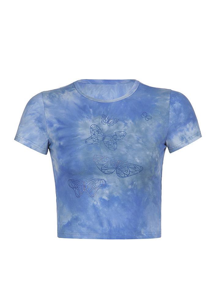 Tie-Dye Butterfly Print Crop Top