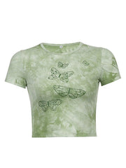 Tie-Dye Butterfly Print Crop Top