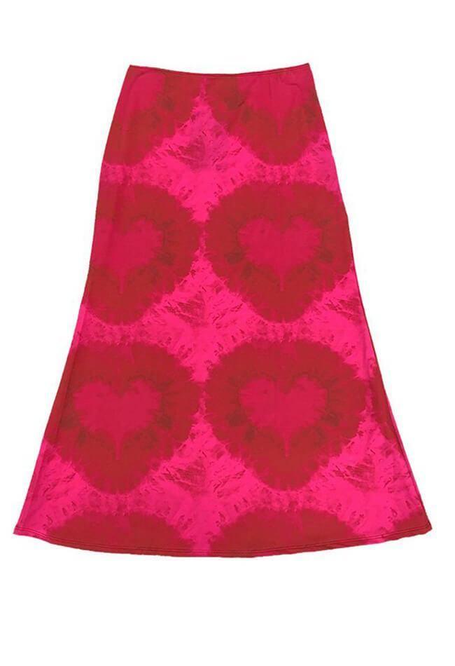 Tie-Dye Heart Wrap Midi Skirt