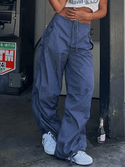 Tie Strap Baggy Parachute Cargo Pants