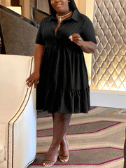 V-neck Lapels A-line Mini Dresses