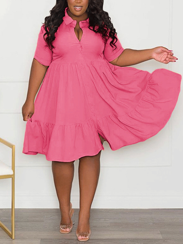 V-neck Lapels A-line Mini Dresses
