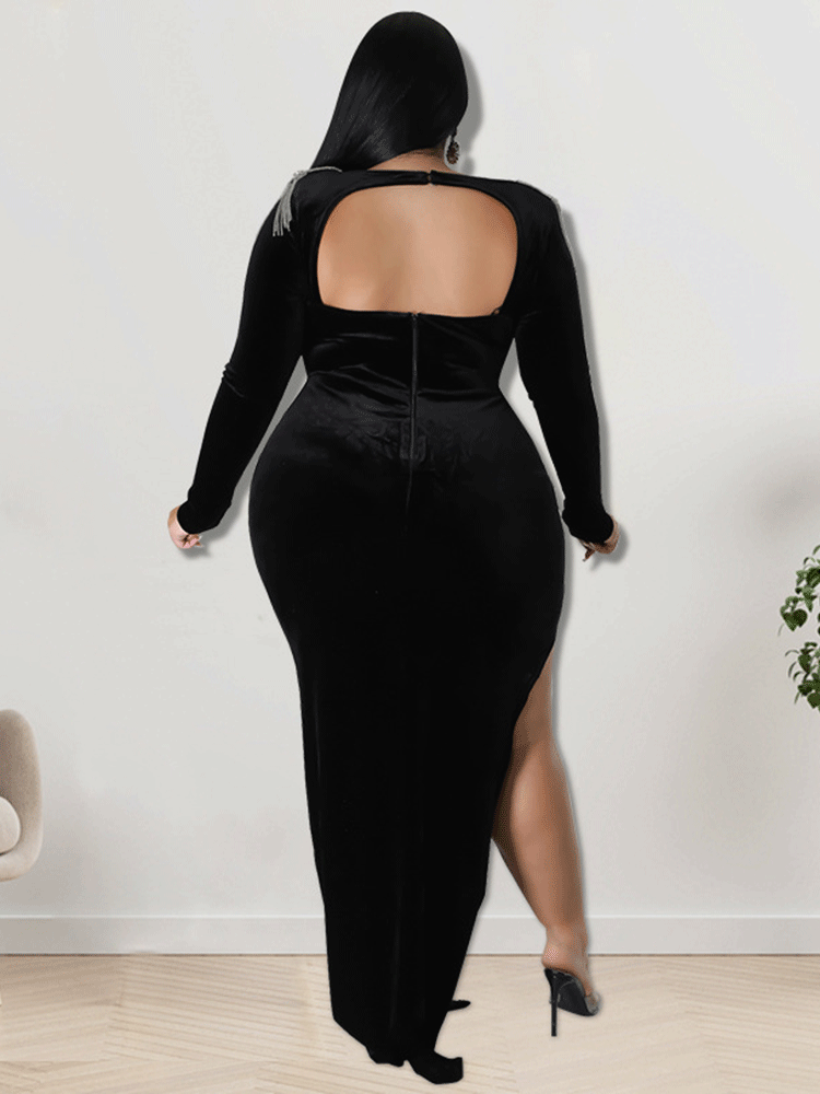Velvet Slit Midi Dresses