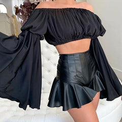Unique High Waist Zip Back Ruffle Leg Shorts - Black