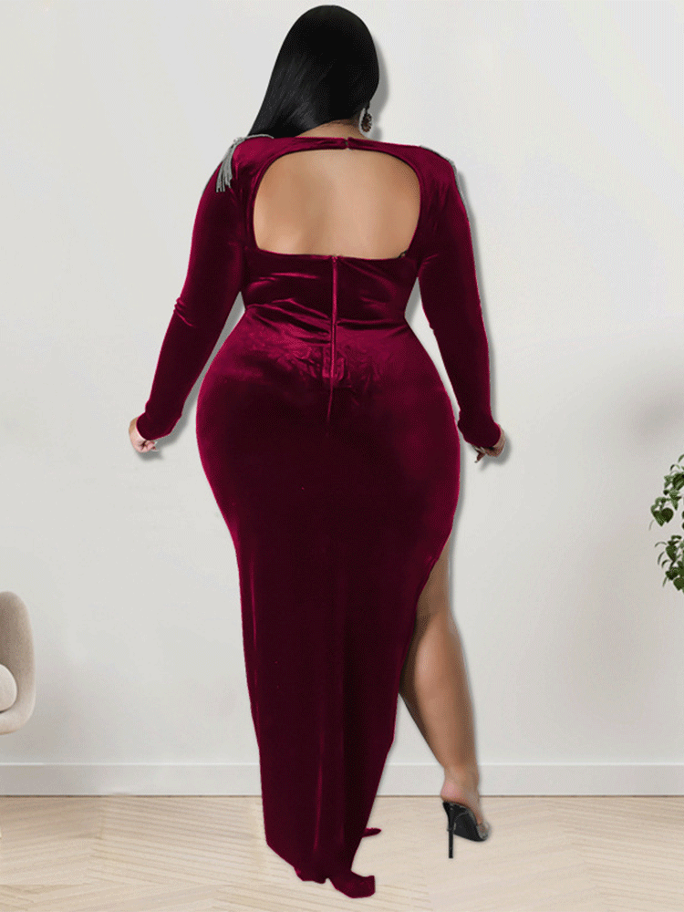 Velvet Slit Midi Dresses
