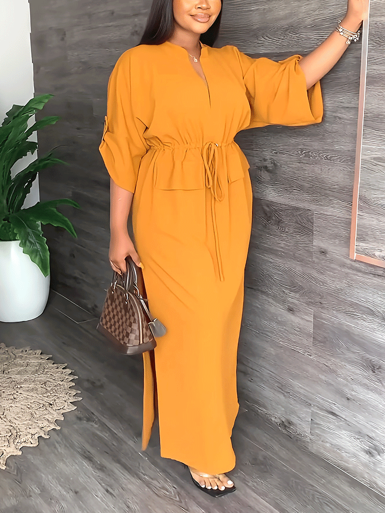V-neck Split Maxi Dresses