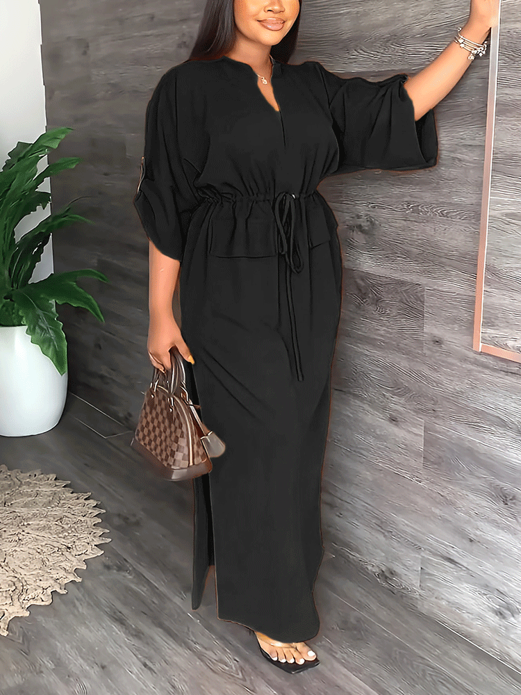 V-neck Split Maxi Dresses