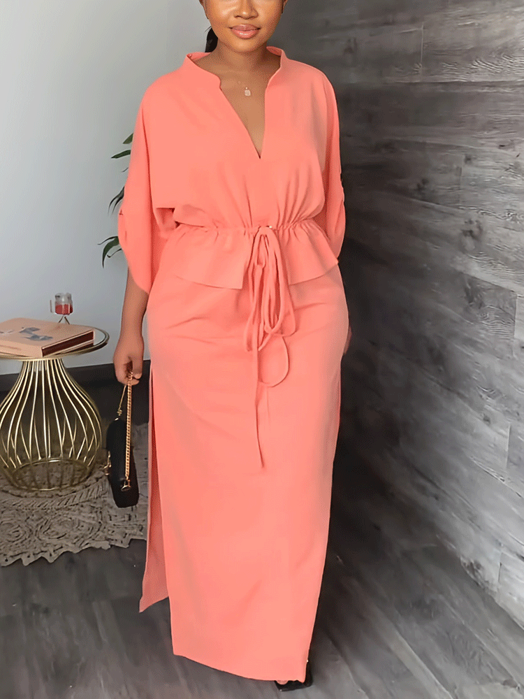 V-neck Split Maxi Dresses