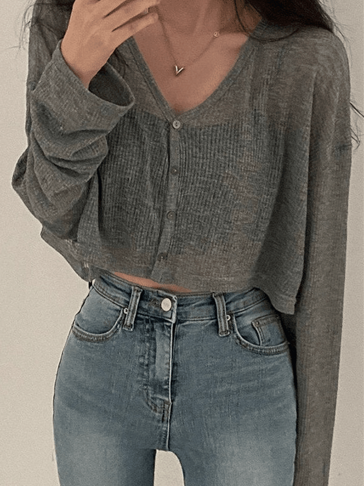 V Neck Cropped Cardigan