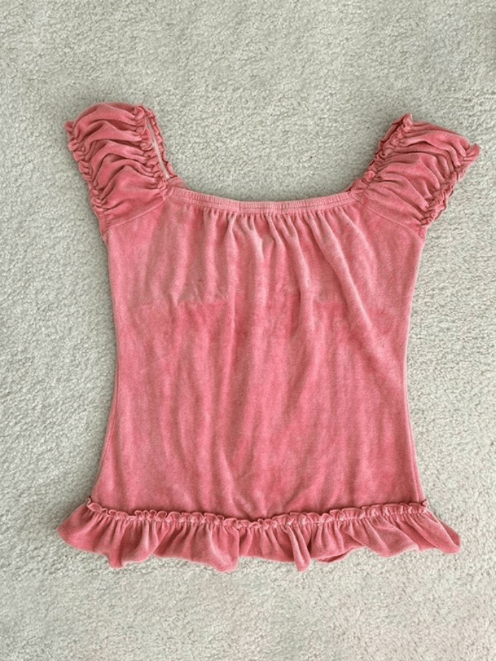 Velvet Button Front Cropped Blouse