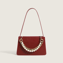 Versatile Peal Trim Chunky Chain Zip Top Shoulder Bag - Red