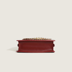 Versatile Peal Trim Chunky Chain Zip Top Shoulder Bag - Red