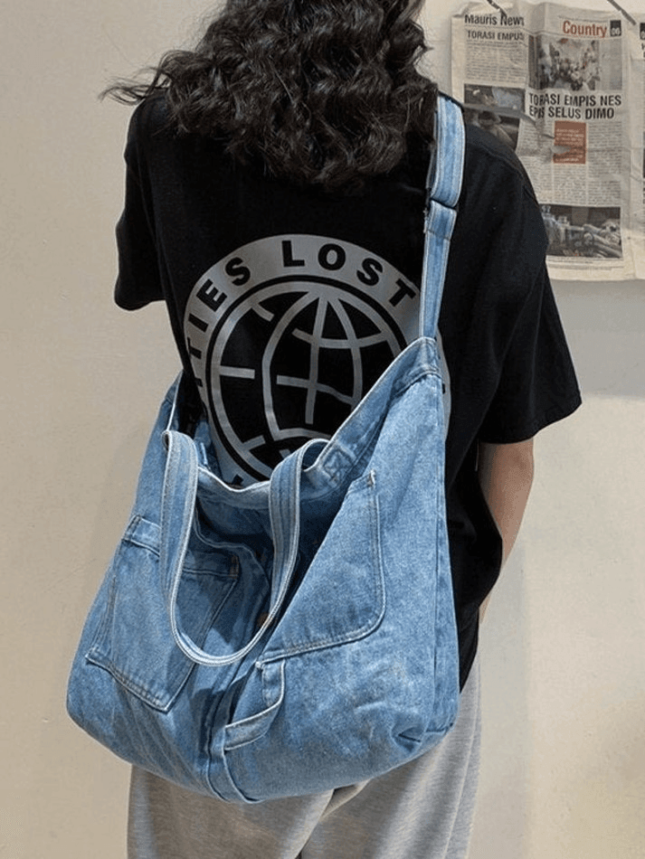 Große Shopper-Tasche aus Vintage-Jeansstoff