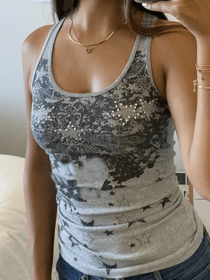 Tanktop mit Vintage-Blumen- und Stern-Print