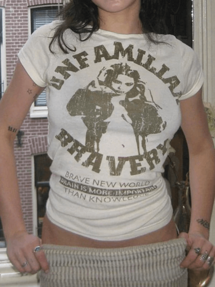 Kurzarm-T-Shirt mit Vintage-Porträt-Print
