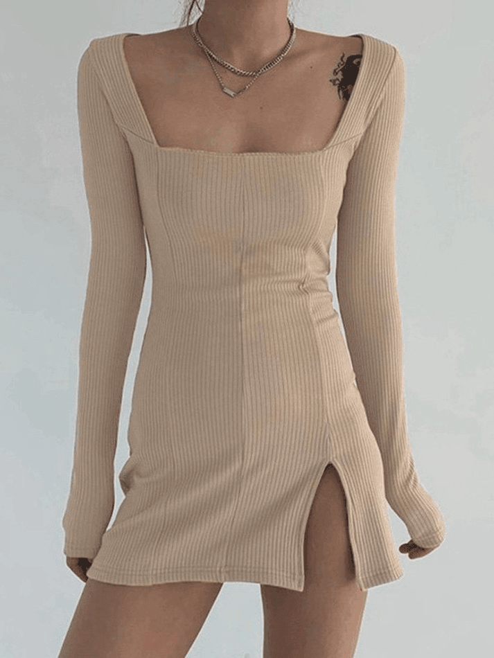 Vintage Rib Split Sweater Dresses
