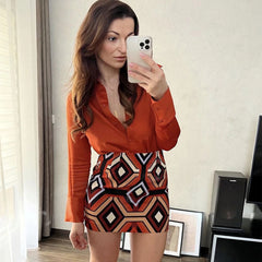 Vintage Style Print High Waist Bodycon Mini Skirt - Multicolor