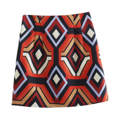 Vintage Style Print High Waist Bodycon Mini Skirt - Multicolor