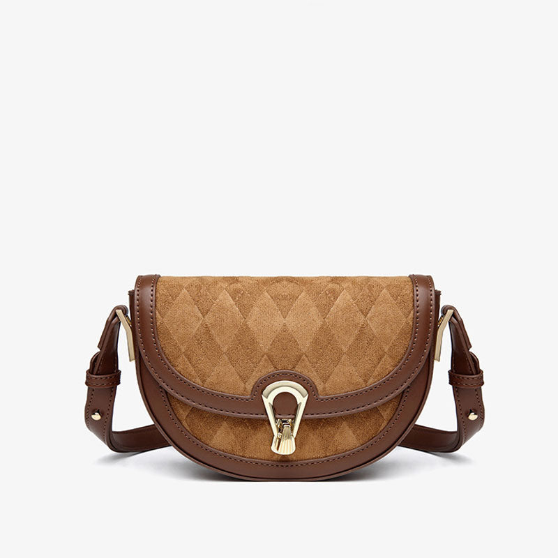 Vintage Wildleder Argyle Muster Crossbody Satteltasche - Braun