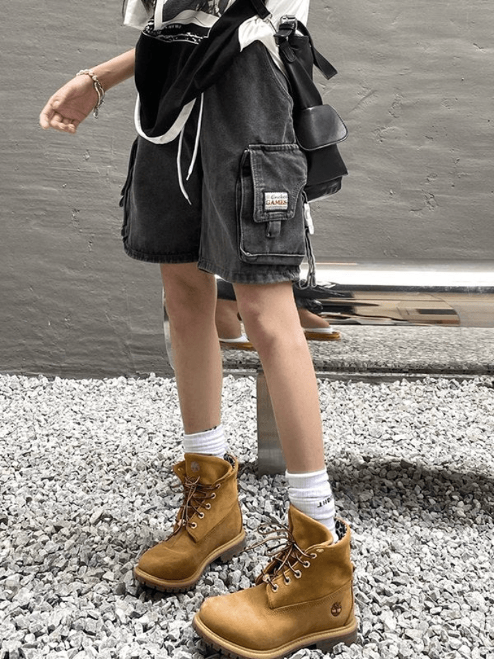 Cargo-Jeansshorts im Vintage-Waschung-Look