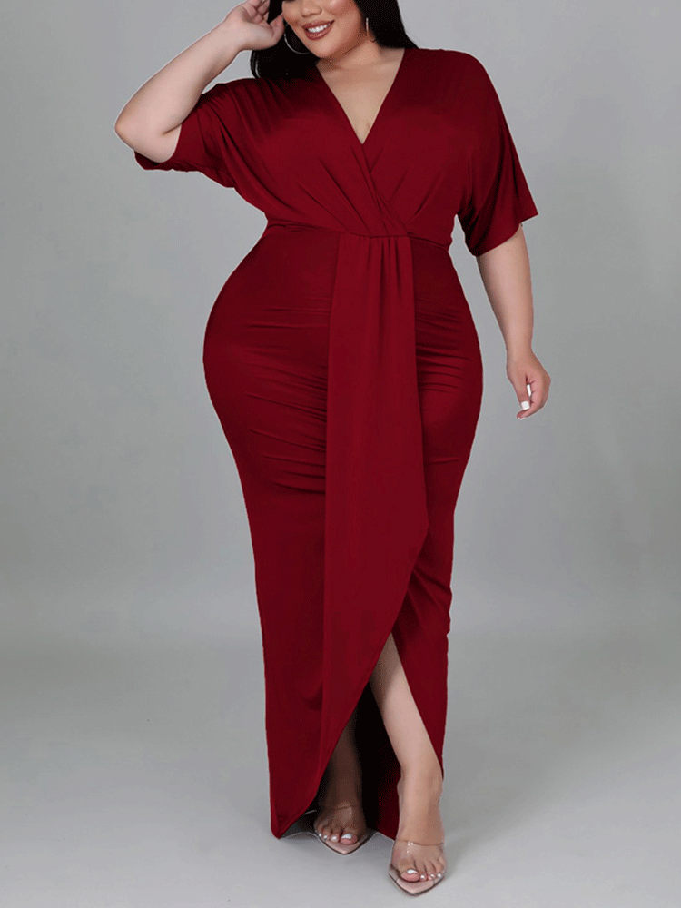 V Neck Solid Color Maxi Dresses