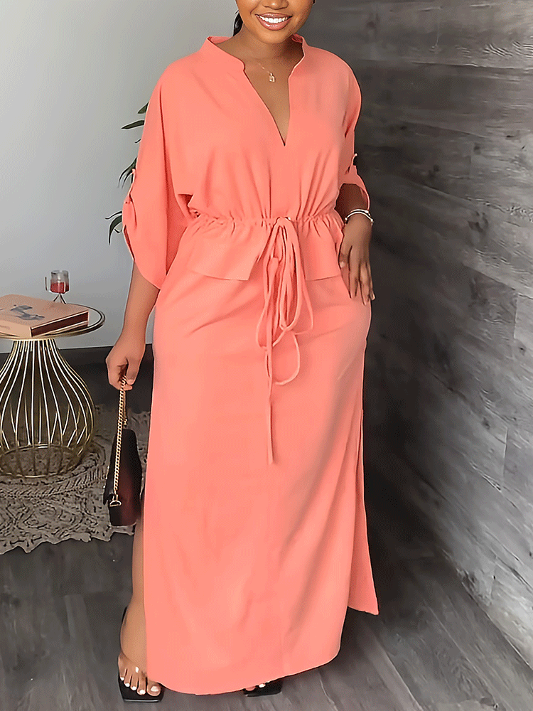 V-neck Split Maxi Dresses