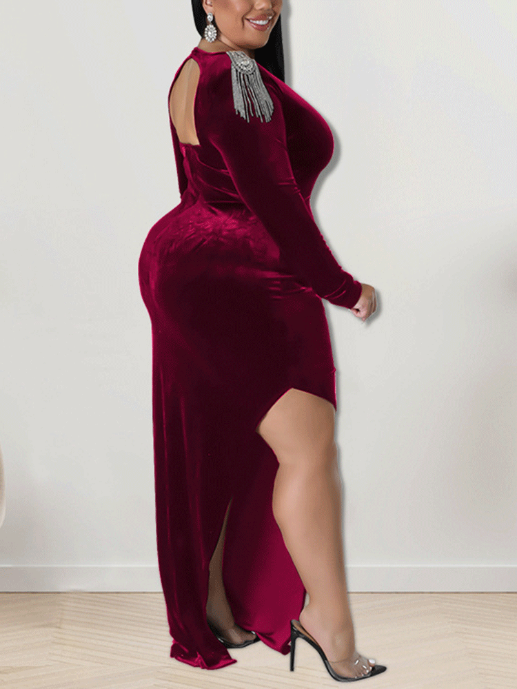 Velvet Slit Midi Dresses