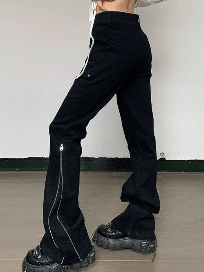 Zip Fly Black Flare Leg Pants